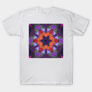 Mosaic Kaleidoscope Flower Orange Red Blue and Purple T-Shirt